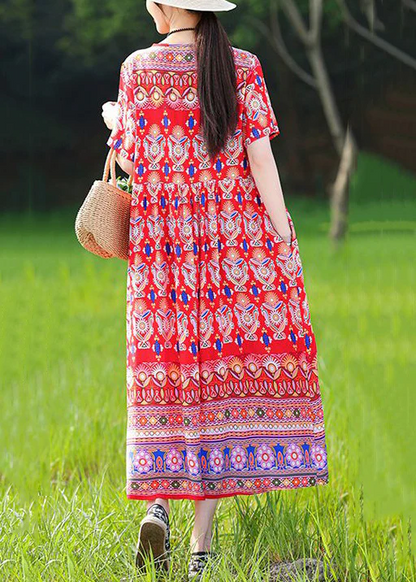 French V-Neck Printed Pocket Dress