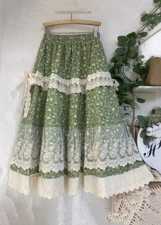 Elegant Printed Lace Elastic Waist Patchwork Lace Halter Skirt