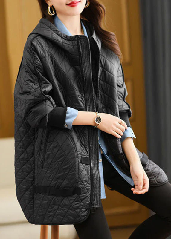 Casual plaid zipper drawstring fine cotton padding hooded coat