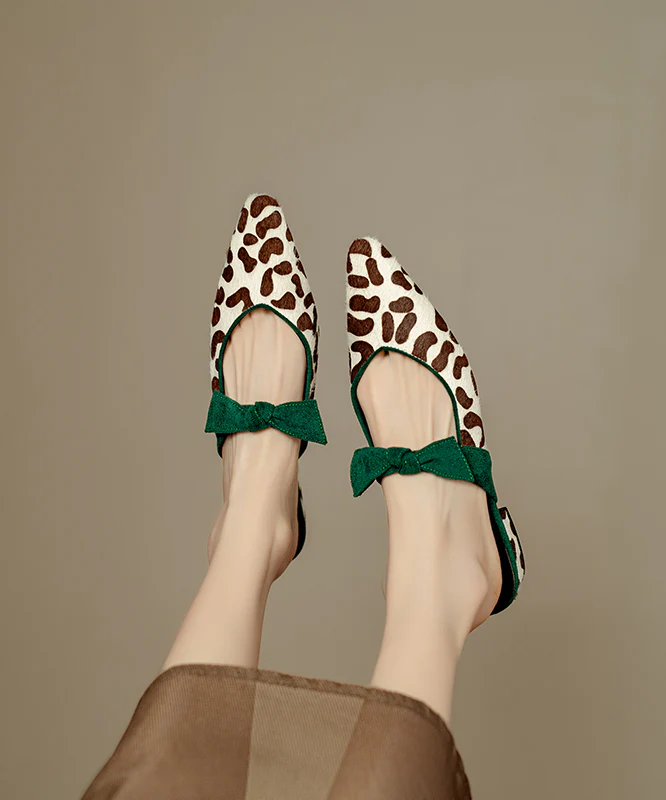 Fashion Hair Bow Leopard Print Flat Sandals Pointed Toe