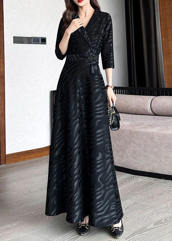 Women's Elegant Tie Waist Silk A-Line Long Half Sleeve Dress Spring