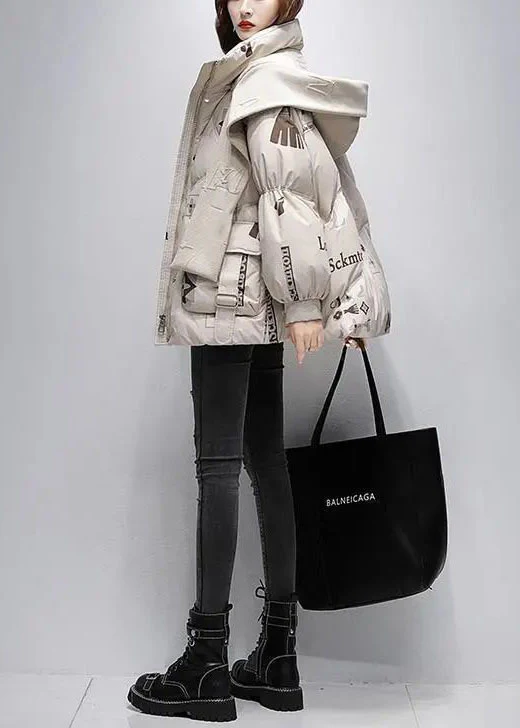 Casual Hooded Printed Text Down Coat