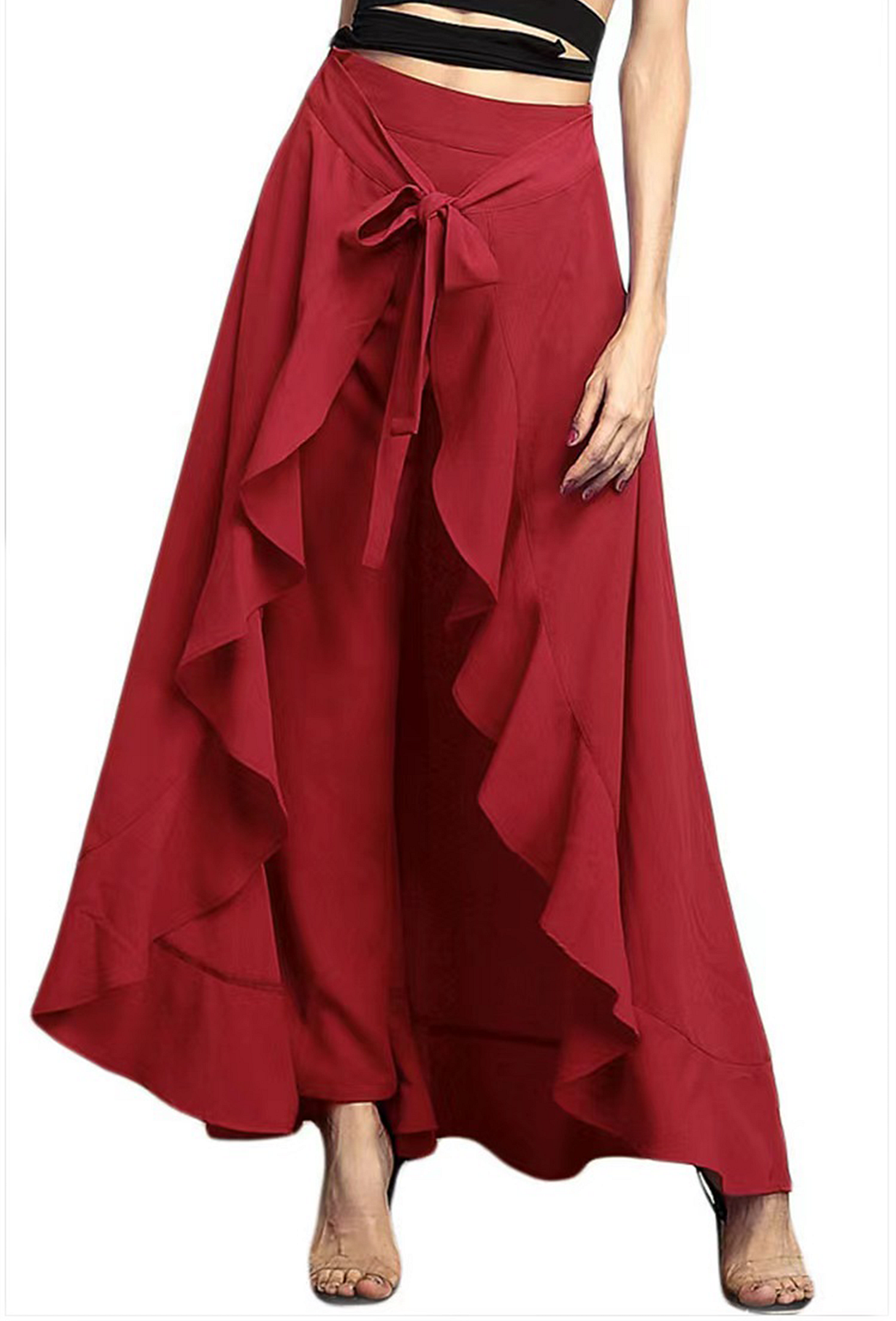 Loose High Waisted Spliced Ruffle Wide Leg Pants