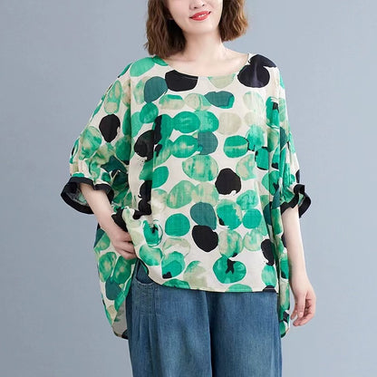 Loose Dot Bat Wing Sleeve Cotton T Shirt Top