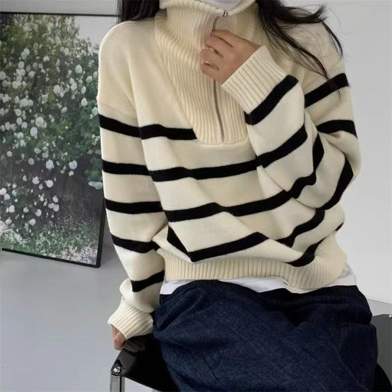 Loose Stripe Peplum Knit Sweater