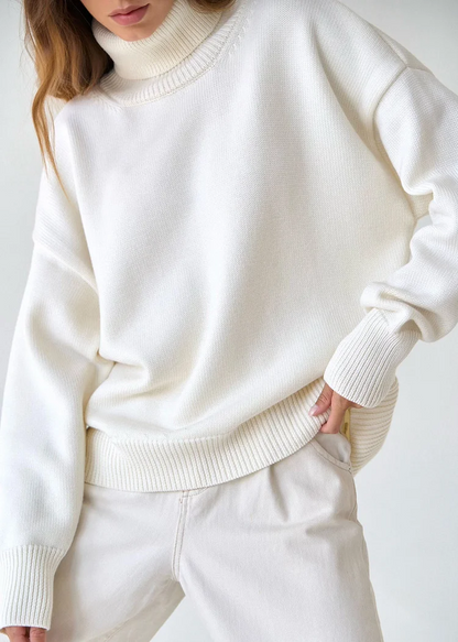 Simple loose high neck thick knitted jumper