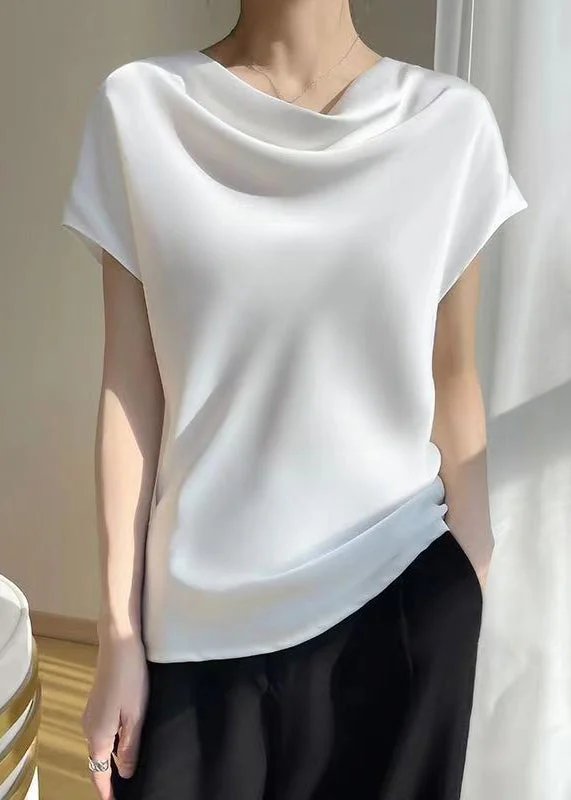 Women's Loose Black Solid Color Silk T Shirt Summer Spring