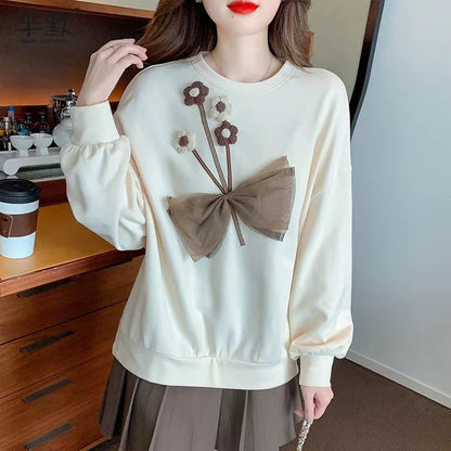 Fashion Embroidery 3D Flower Long Sleeve Sweatshirt