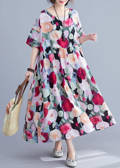 Loose Floral Half Sleeve Skinny Waist Long Dresses