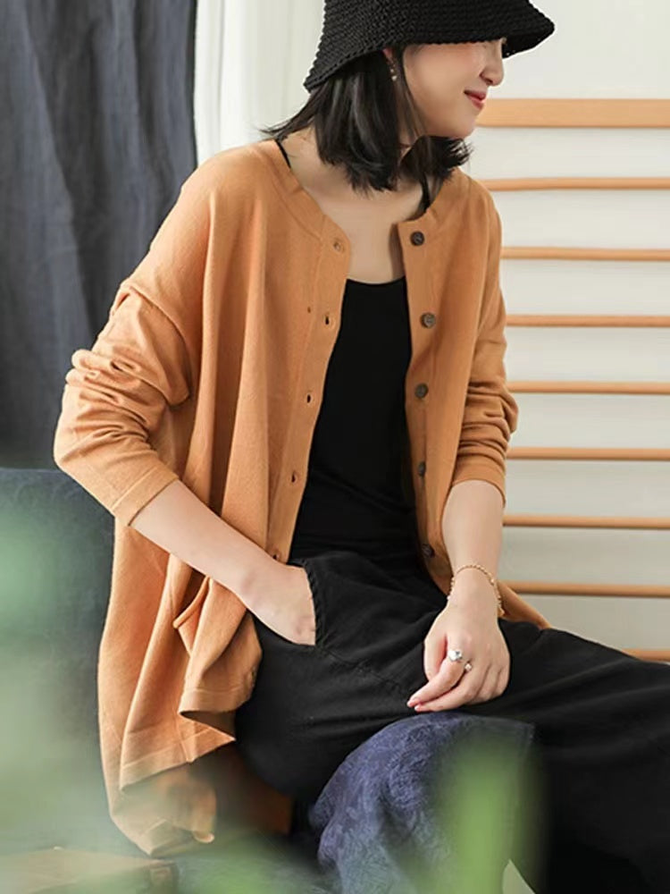 French Loose Knit Button Pocket Sweater Cardigan