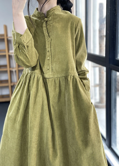 Italian Collar Patchwork Corduroy Dress