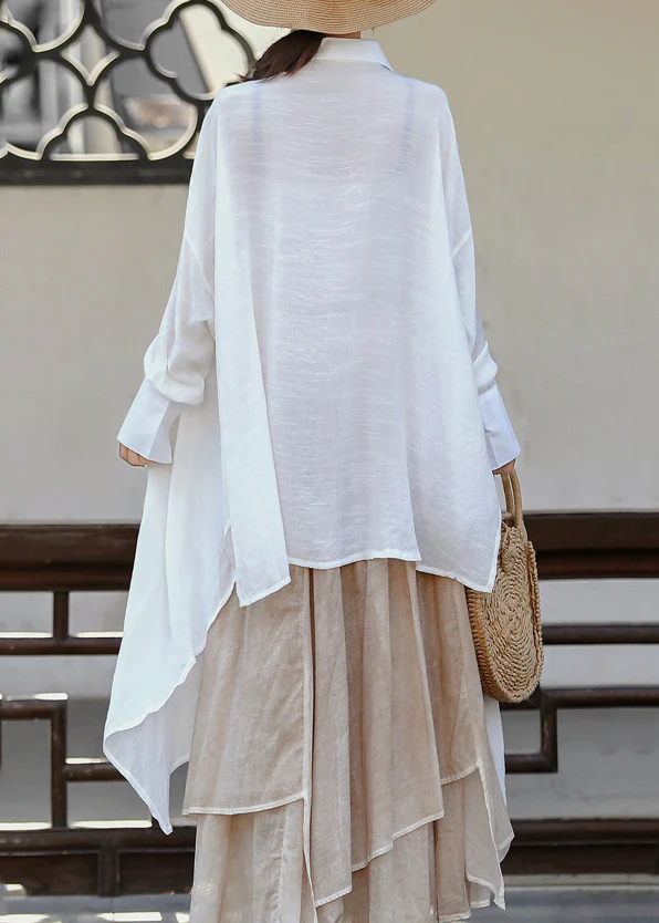 Casual Lapel Cardigan Asymmetric Cotton Shirt Long Sleeve