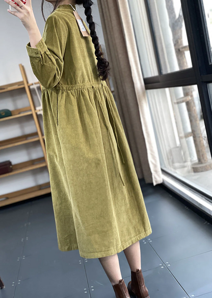 Italian Collar Patchwork Corduroy Dress