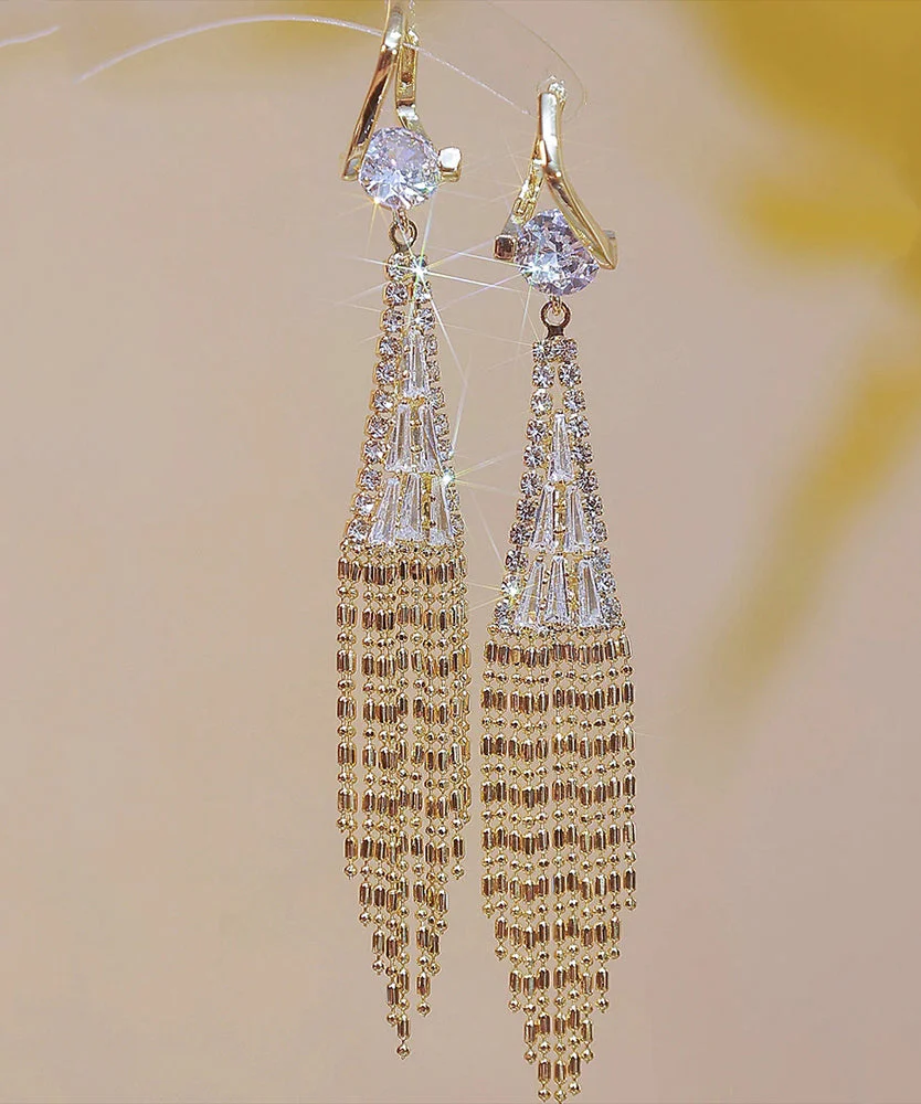 Women's Gold-Plated Zirconia Tassel Drop Earrings