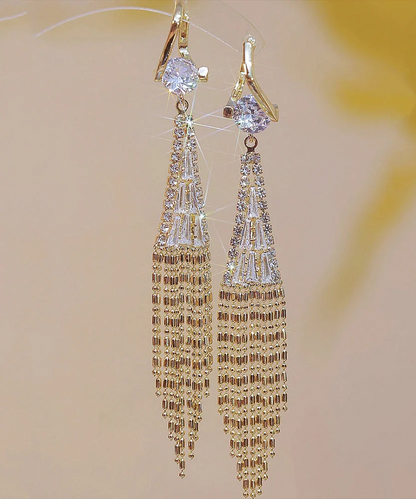 Women's Gold-Plated Zirconia Tassel Drop Earrings