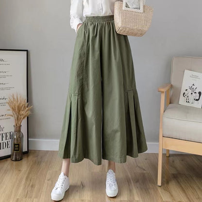 Casual Pocket Wide Leg Cotton Pants