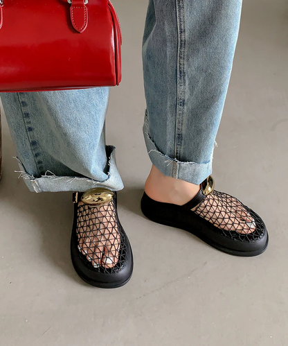 Metal cutout breathable mesh sandals