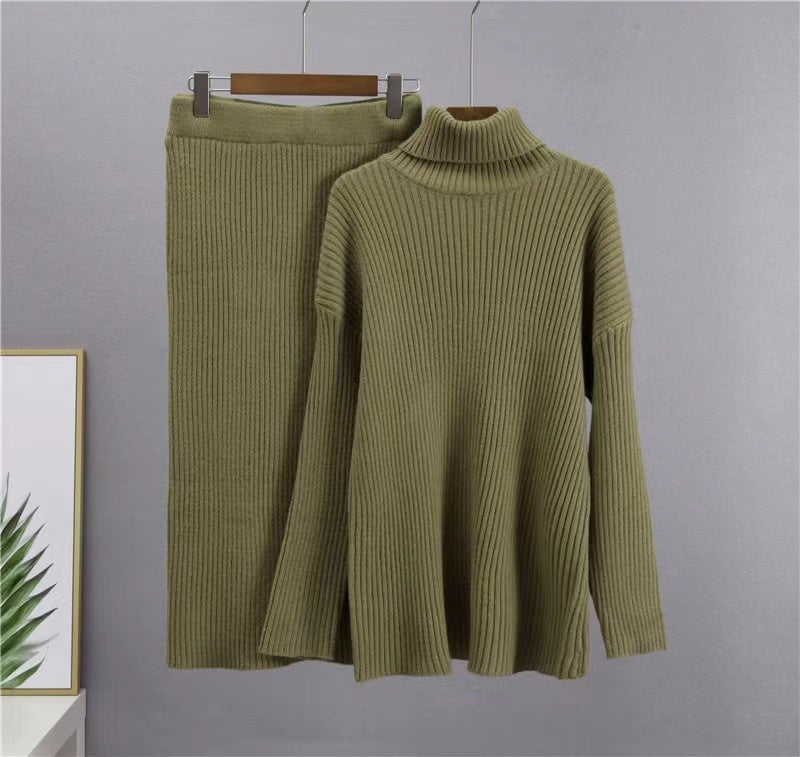 High Neck Green Pullover Knitted Sweater