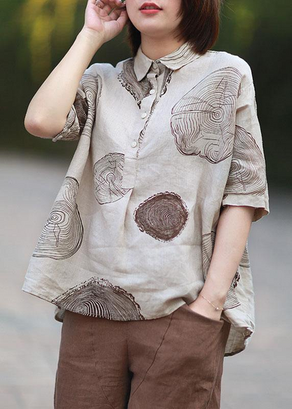 Vintage Printed Linen Shirt Half Sleeve