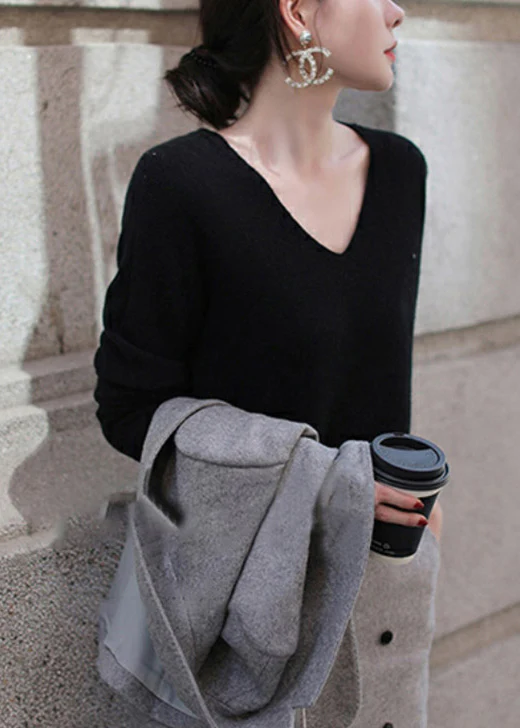 Elegant V-Neck Warm Wool Knit Top