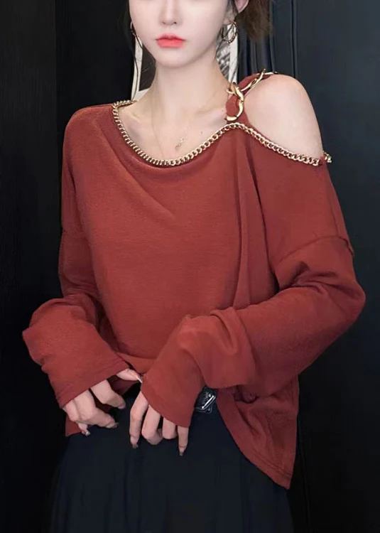 Asymmetrical Strapless Chain Long Sleeve Top