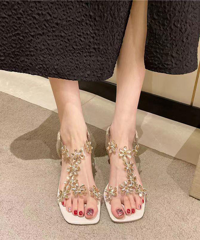 Chunky Heel Floral Patchwork Sandals Open Toe