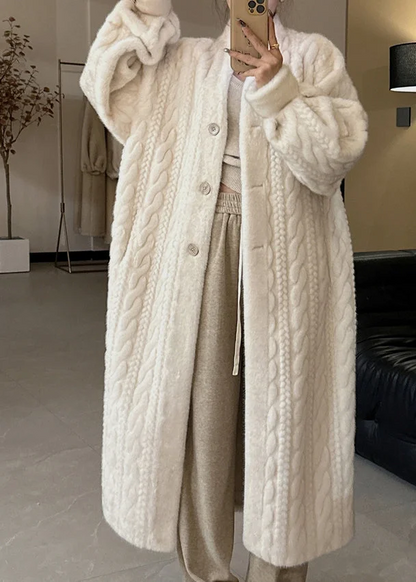 Women's Large Size V Neck Button Long Sweater Coat Winter