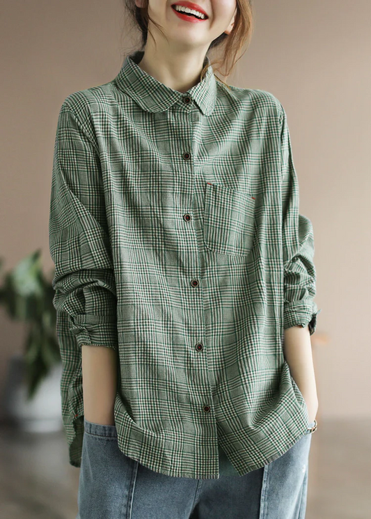 Loose Buttoned Cotton Shirt Top Long Sleeve