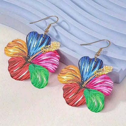 WoWomen's Flower Color Clash Drop Earrings Summer