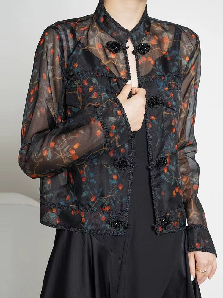 Elegant Organza Silk Short Jacket Top