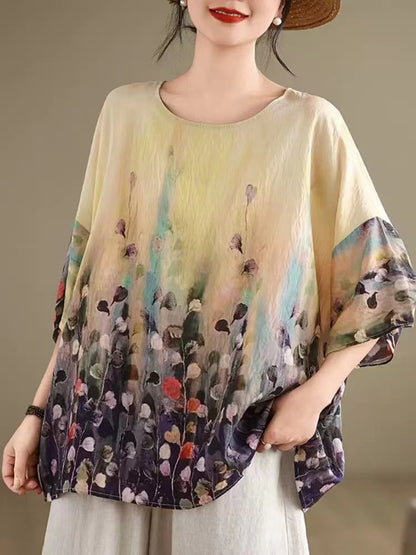 Plus Size Printed Bat Sleeve T-Shirt Top