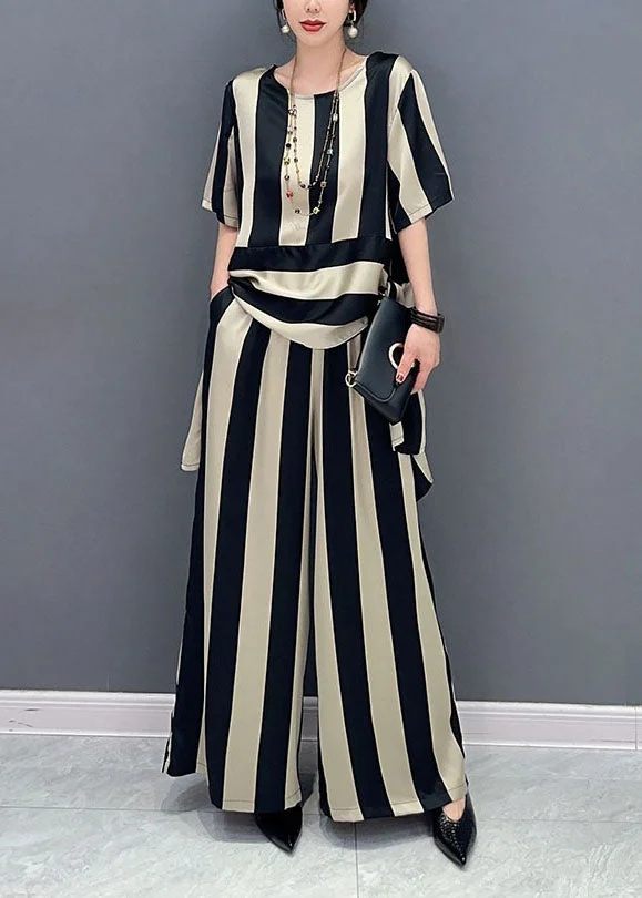 Women's plus size color blocking asymmetric splicing striped chiffon two-piece set