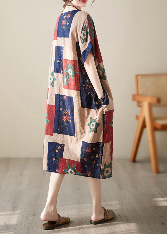 Loose Colorblocked Printed Dress Short Sleeve