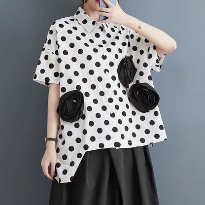 Simple Printed Polka Dot Cubic Floral Blouse Top