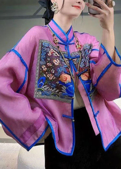 Chinese Style Embroidery Patchwork Silk Top