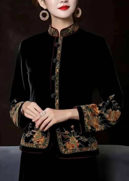 Women's Embroidered Button Long Sleeve Silk Jacket