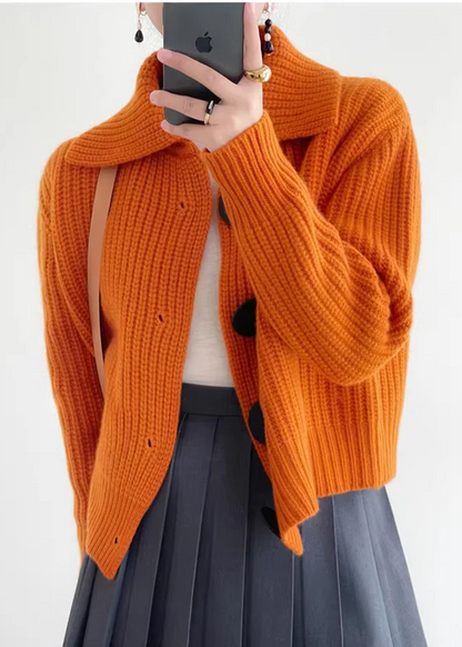 Casual Orange Button Down Knit Cardigan