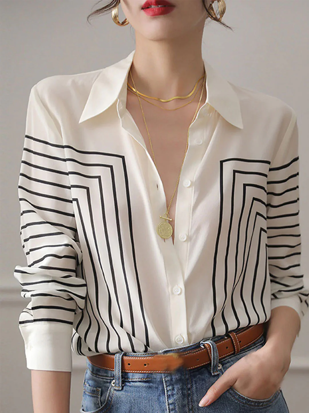 Women's Elegant Loose Striped Shirt