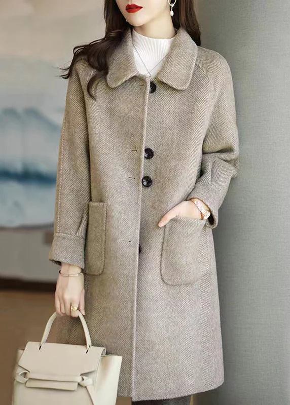 Button Pocket Patchwork Thick Tweed Mid-Length Coat