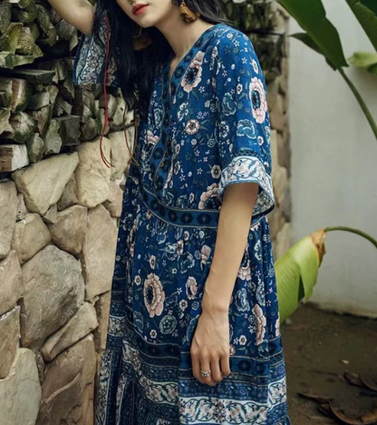 Bohemian Beach V-Neck Printed Short Sleeve Dress