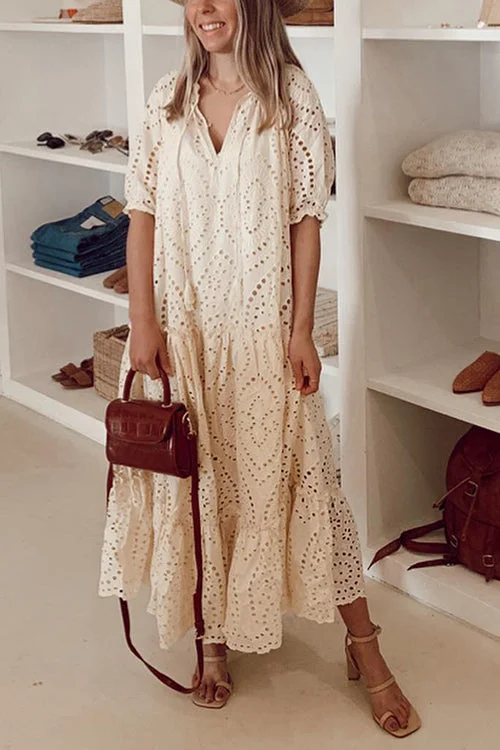 Fashion Lace Fringe Layered Ultra Cotton Long Dresses