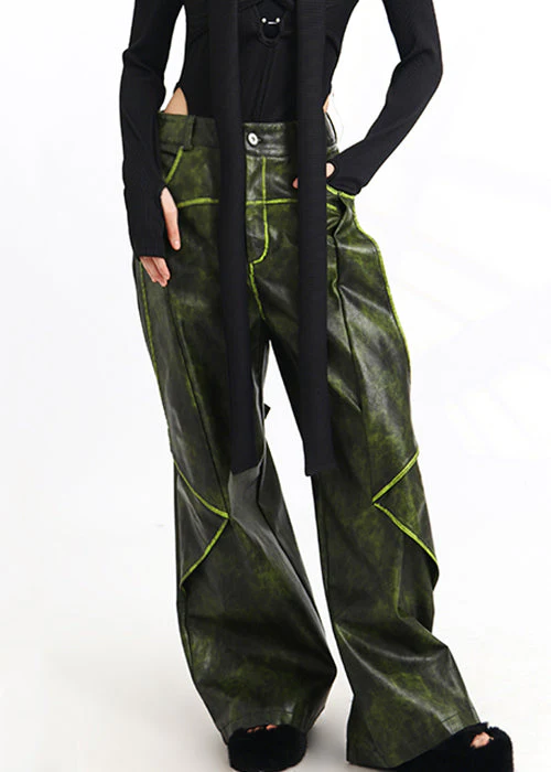 Women's Pocket High Waist Faux Leather Pants Spring