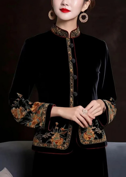 Women's Embroidered Button Long Sleeve Silk Jacket