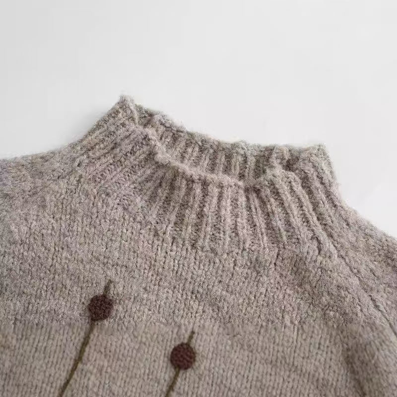 Crew neck grey embroidered beaded jumper