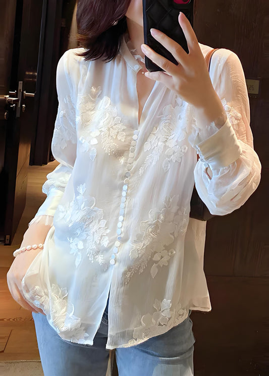 Italian Embroidery Patchwork Blouse Top Spring