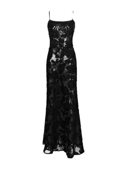 Black Sheer Lace Long Dress Gowns Dresses