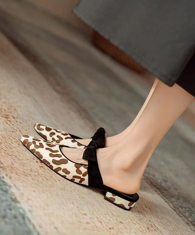 Fashion Hair Bow Leopard Print Flat Sandals Pointed Toe