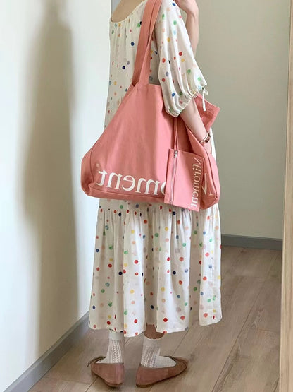 Colorful Polka Dot Drawstring Short Sleeve Dress