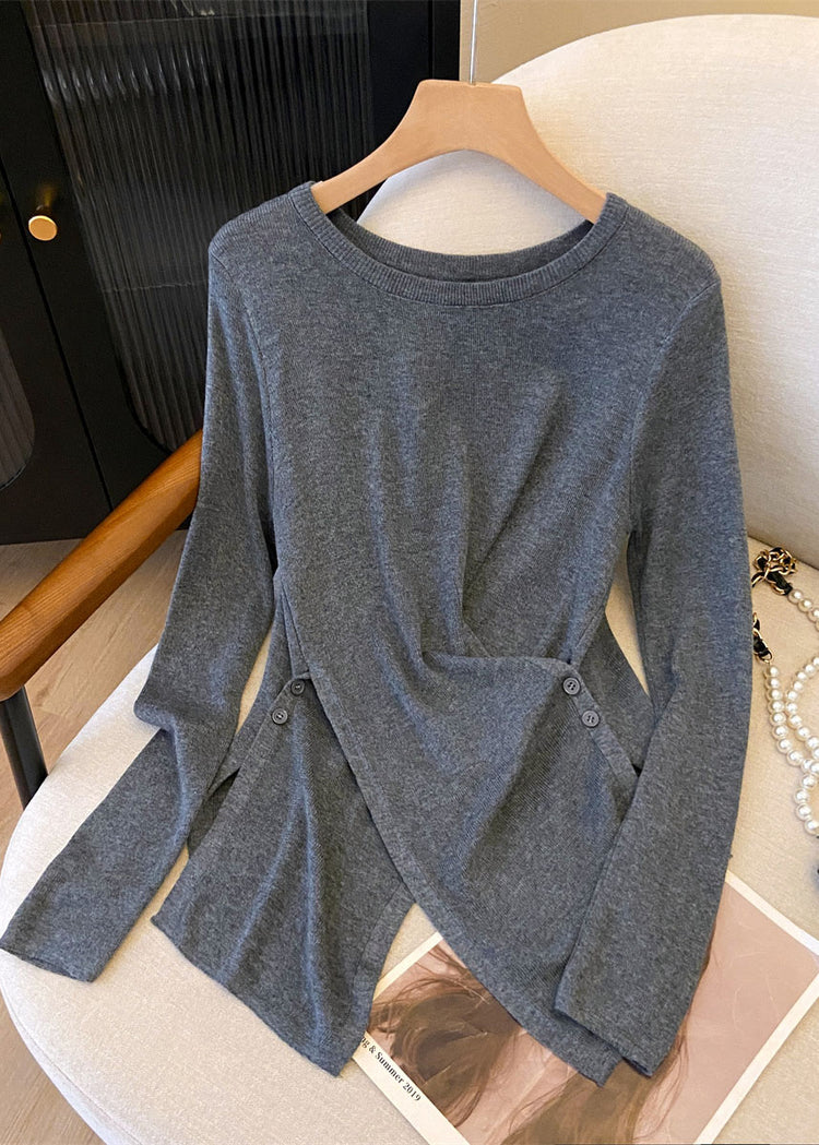 Elegant O-neck asymmetric design knitted jumper