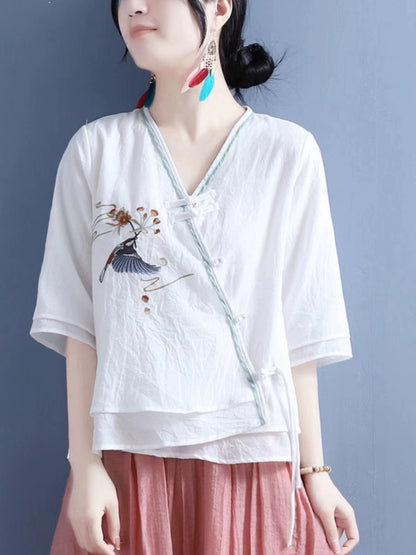 Elegant Embroidered Asymmetric Cotton Blouse Top